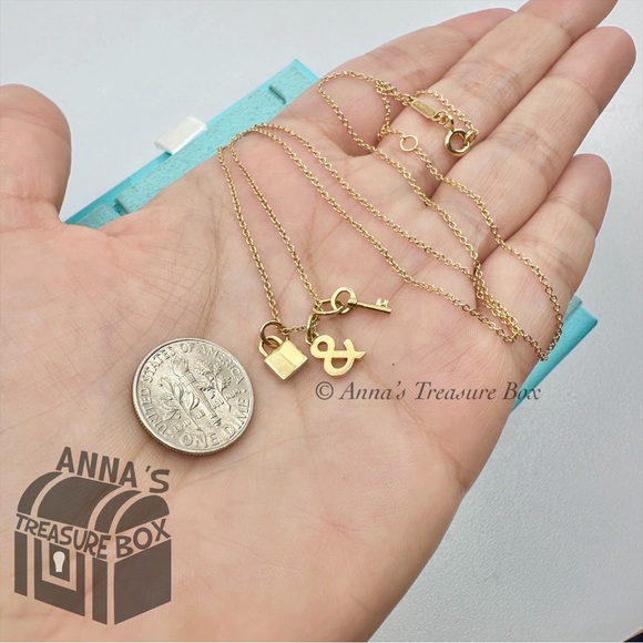 Tiffany & Co. 18K Yellow Gold Key & Lock 16-18" Adjustable Necklace (bx, pch, rb - Picture 9 of 10
